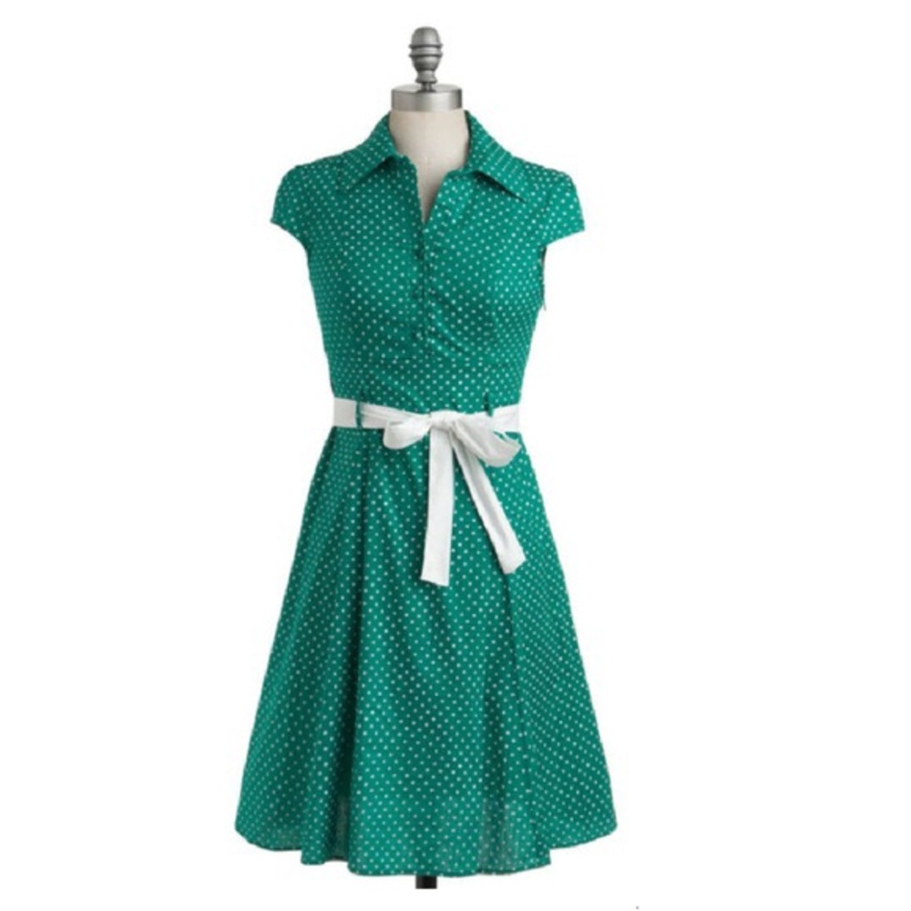 Mod Cloth Retro Polka Dot Green Dress Vintage